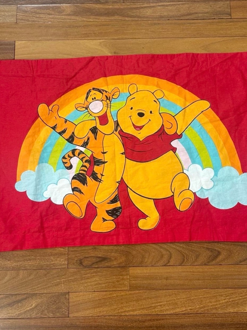 Vintage Y2K Disney Winnie The Pooh and Tigger Pillowcase with Rainbow and Cloud